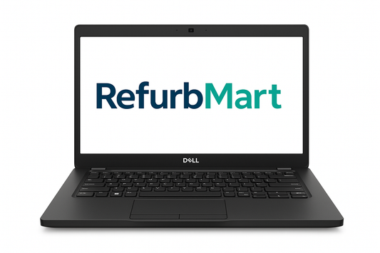 Front view of Dell Latitude 7490 with RefurbMart banner on white background